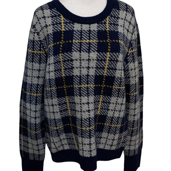 Whitby Preppy Plaid Thick Knit Jumper NEW size M Blue Gray Crewneck - Picture 1 of 7